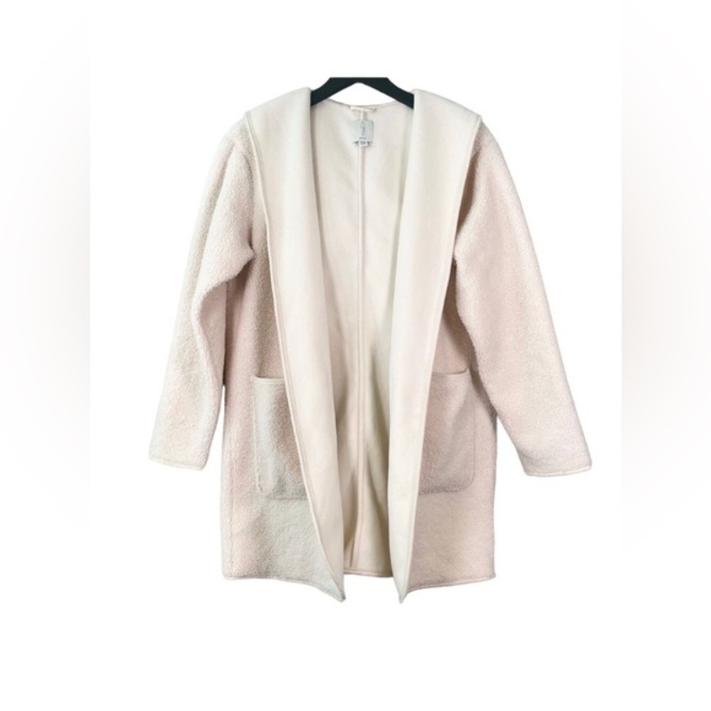 Joie Borg Sherpa Teddy Hooded Open Jacket Witt Patch Pockets Medium